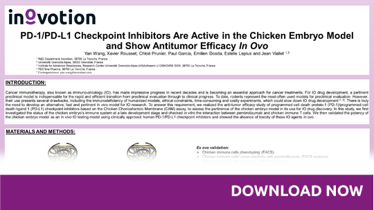 Download the poster: PD-1/PD-L1 Checkpoint Inhibitors Are Active in the Chicken Embryo Model and Show Antitumor Efficacy In Ovo